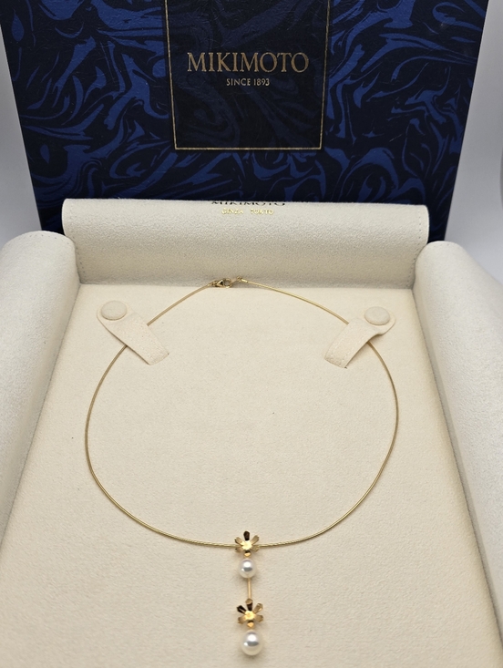 Mikimoto Jewelry - Rare Estate Mikimoto 18K Yellow Gold Pearl Flower Drop Necklace